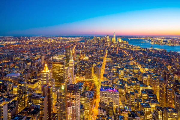 Veduta Aerea Dello Skyline Manhattan Tramonto New York City Negli — Foto Stock