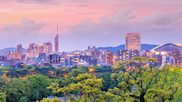 Panorama Města Fukuoka Japonsku Při Západu Slunce — Stock fotografie