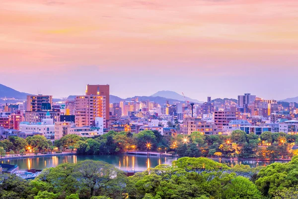 Panorama Města Fukuoka Japonsku Při Západu Slunce — Stock fotografie