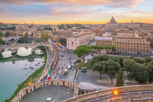 Kilátás Óvárosra Róma Városkép Castel Sant Angelo Olaszország Naplementekor — Stock Fotó