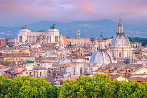 Kilátás Óvárosra Róma Városkép Castel Sant Angelo Olaszország Naplementekor — Stock Fotó