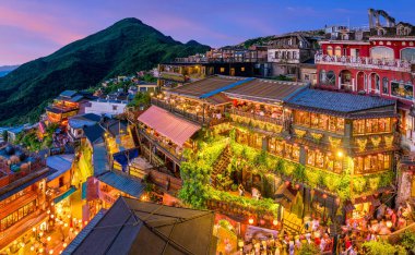 Taipei Taiwan 'daki Jiufen Old Street' in en iyi manzarası.