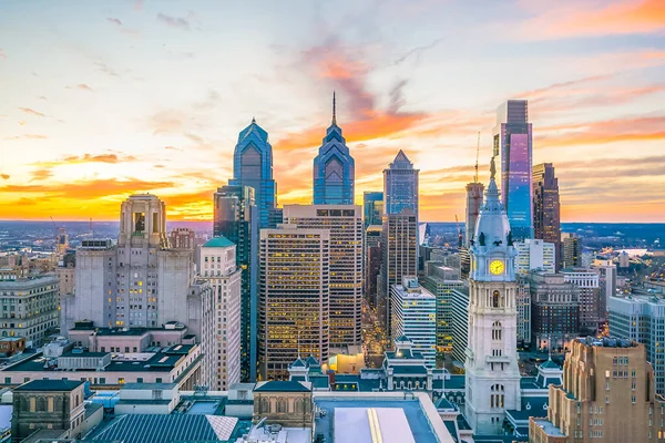 Top View Downtown Skyline Philadelphia Usa Sunset — Stock Photo, Image