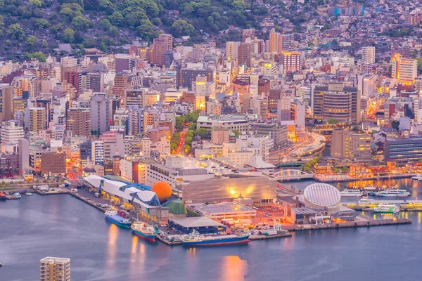 Hermosa Vista Panorámica Aérea Del Horizonte Nagasaki Por Noche Desde —  Fotos de Stock