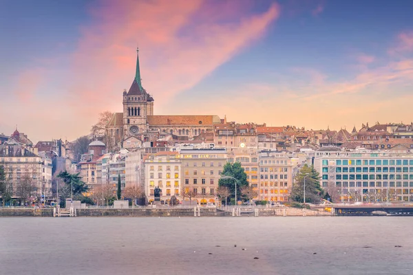 Vista Urbana Skyline Ginevra Svizzera Crepuscolo — Foto Stock