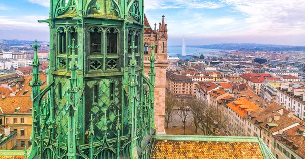 stock image Top view of Geneva skyline from the Cathedral of Saint-Pierre in Switzerland