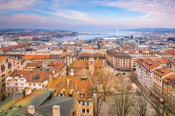 Top View Geneva Skyline Cathedral Saint Pierre Switzerland — Stock Photo, Image