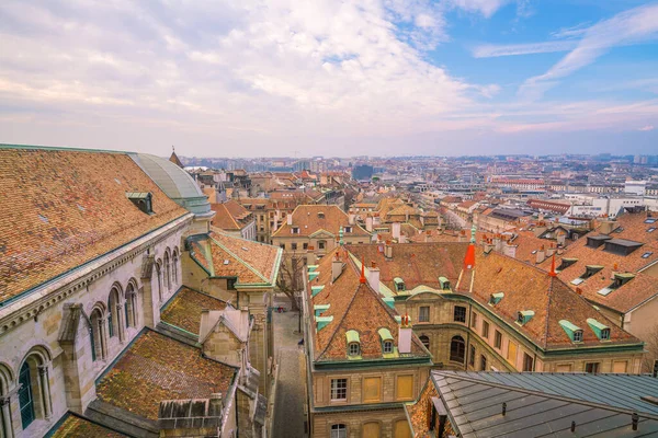 Vista Superior Del Horizonte Ginebra Desde Catedral Saint Pierre Suiza —  Fotos de Stock