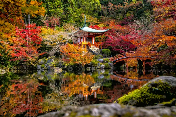 Chrám Daigo Barevnými Javory Podzim Japonském Kjótu — Stock fotografie