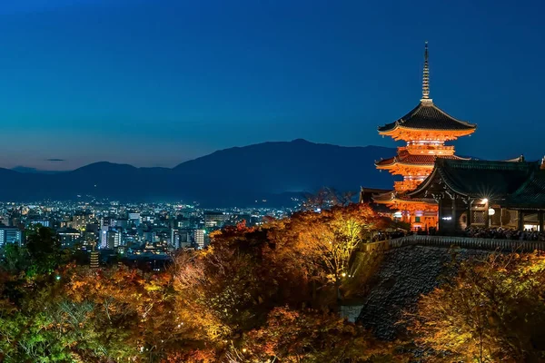 Kiyomizu Dera Tempel Herfst Seizoen Kyoto Japan Nachts — Stockfoto