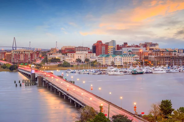 Skyline Charleston Carolina Del Sud Usa Sul Fiume Ashley Crepuscolo — Foto Stock