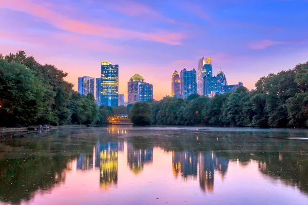 Atlanta Georgia Skyline Vanaf Piedmont Park Lake Meer — Stockfoto