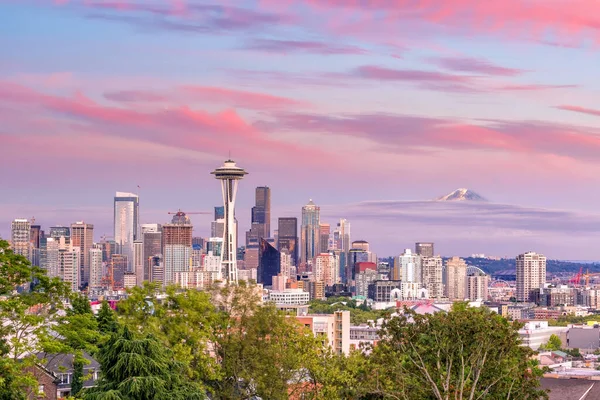 Vista Panorámica Del Horizonte Seattle Atardecer Desde Kerry Park Seattle — Foto de Stock