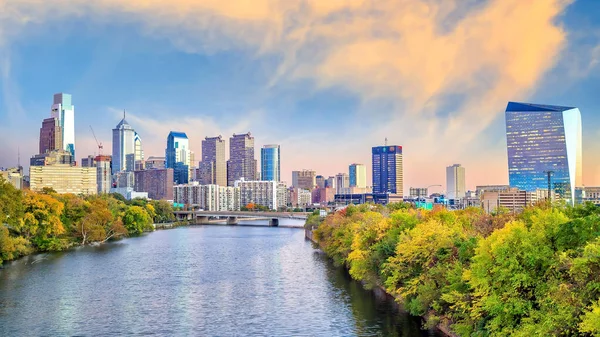 Downtown Skyline Philadelphia Pennsylvania Saat Senja — Stok Foto