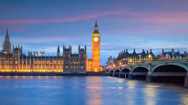 Ngiltere Alacakaranlıkta Big Ben Parlamento Binalarıyla Londra Silueti — Stok fotoğraf