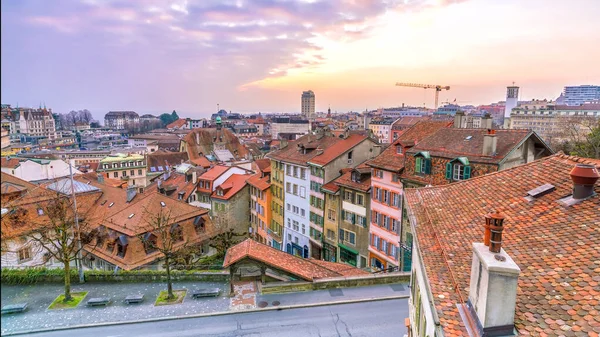 Centro Losanna Skyline Della Città Svizzera Tramonto — Foto Stock