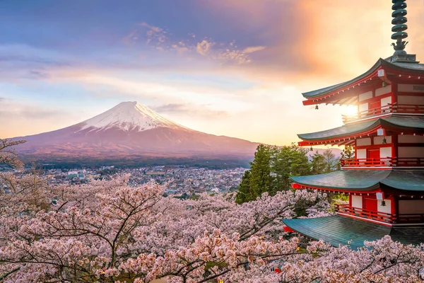 Βουνού Fuji Και Chureito Κόκκινο Παγόδα Άνθη Κερασιάς Sakura Στο — Φωτογραφία Αρχείου