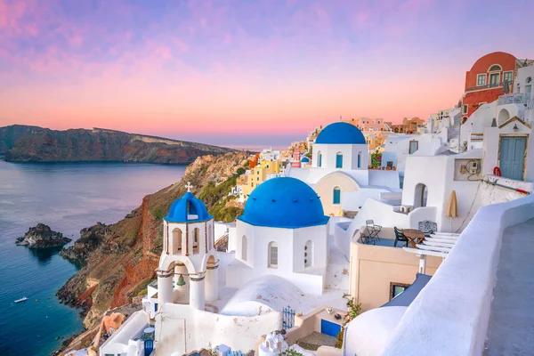 Grande Vista Crepúsculo Ilha Santorini Pôr Sol Famosa Cidade Oia — Fotografia de Stock