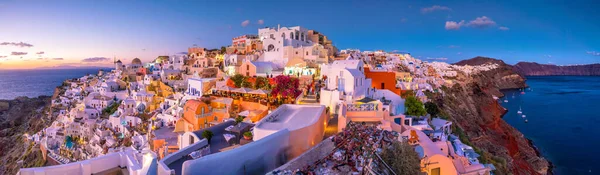 Gran Vista Del Crepúsculo Isla Santorini Puesta Sol Famosa Ciudad — Foto de Stock