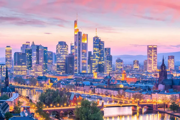 Vista Del Horizonte Ciudad Frankfurt Alemania Atardecer Desde Vista Superior —  Fotos de Stock