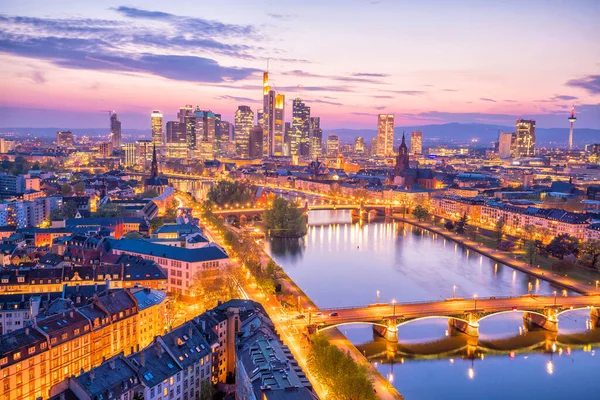 Vista Del Horizonte Ciudad Frankfurt Alemania Atardecer Desde Vista Superior —  Fotos de Stock