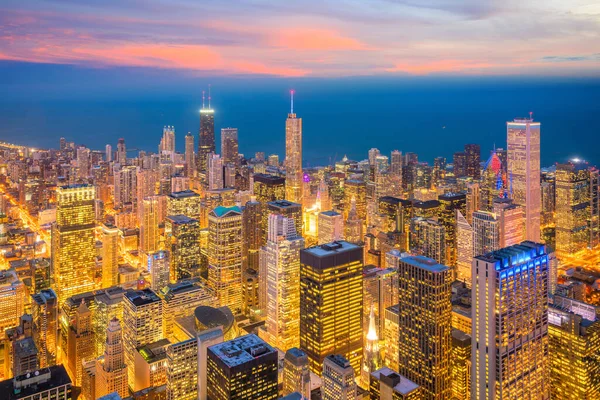 Downtown Skyline Chicago Top View Usa Sunset — Stock Photo, Image