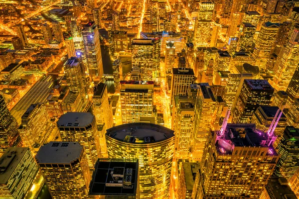 Skyline Del Centro Chicago Desde Vista Superior Por Noche — Foto de Stock
