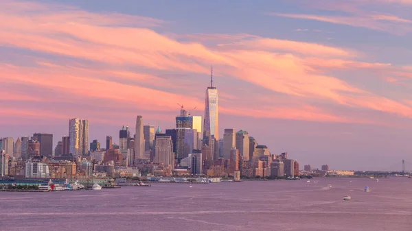 Nowy Jork Centrum Manhattanu Panorama Zachodu Słońca Widokiem Rzekę Hudson — Zdjęcie stockowe