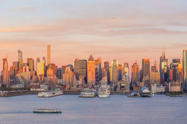 New York City Midtown Manhattan Sunset Skyline Panorama View Hudson — Stock Photo, Image