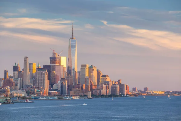 New York City Downtown Manhattan Sonnenuntergang Skyline Blick Über Den — Stockfoto