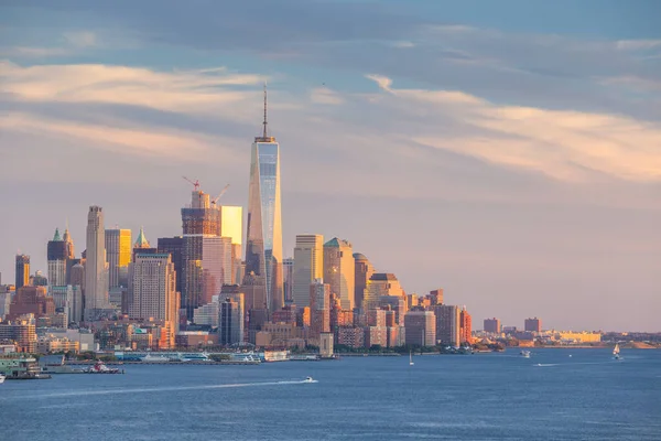 New York City Downtown Manhattan Sunset Skyline Panorama View Hudson — Stock Photo, Image