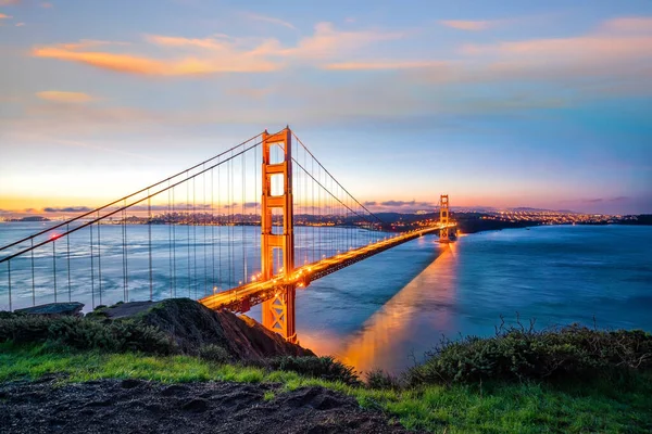Ünlü Golden Gate Köprüsü San Francisco Gün Batımında Abd — Stok fotoğraf