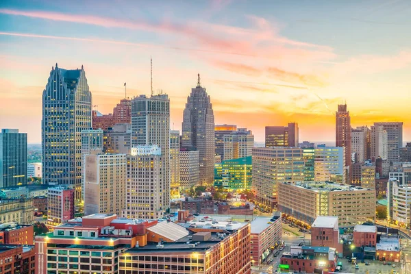 Luftaufnahme Der Innenstadt Von Detroit Bei Sonnenuntergang Michigan Usa — Stockfoto