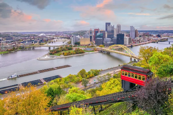 Centro Skyline Vintage Incline Pittsburgh Pennsylvania Usa Atardecer — Foto de Stock