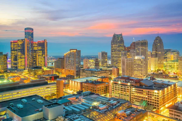 Vista Aérea Del Centro Detroit Atardecer Michigan — Foto de Stock