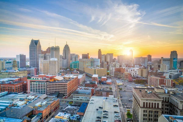 Letecký Pohled Centrum Detroitu Při Západu Slunce Michiganu Usa — Stock fotografie