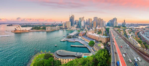 Centrum Sydney Panorama Australii Góry Widok Zmierzchu — Zdjęcie stockowe