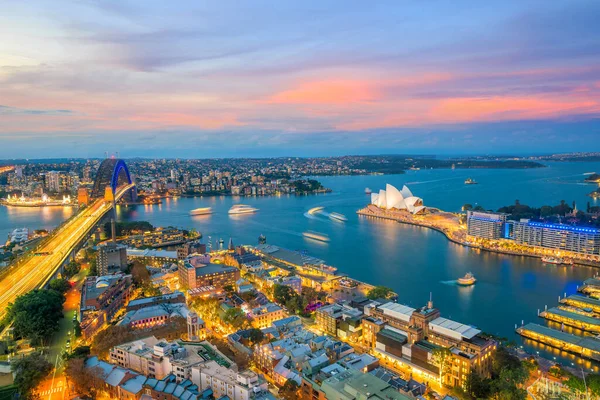 Centrum Sydney Panorama Australii Góry Widok Zmierzchu — Zdjęcie stockowe