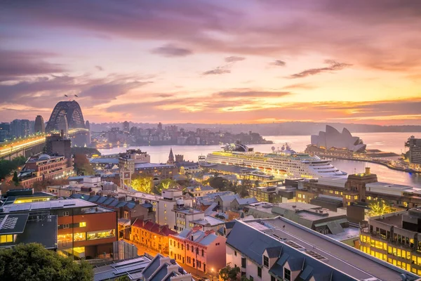 Downtown Sydney Skyline Austrália Partir Vista Superior Crepúsculo — Fotografia de Stock