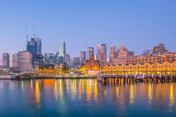 Downtown Sydney skyline in Australia from top view at twilight