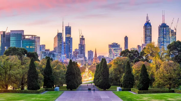 Vista Panorámica Del Horizonte Melbourne Atardecer Australia — Foto de Stock