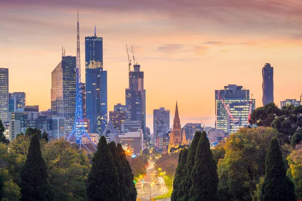 Panorama Miasta Melbourne Zmierzchu Australii — Zdjęcie stockowe