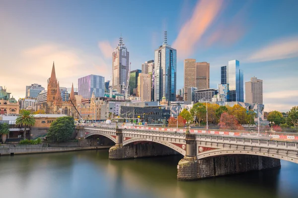 Vista Panorámica Del Horizonte Melbourne Atardecer Australia —  Fotos de Stock