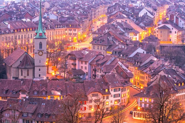 Eski Bern Kasabası Sviçre Nin Başkenti Avrupa Alacakaranlıkta — Stok fotoğraf
