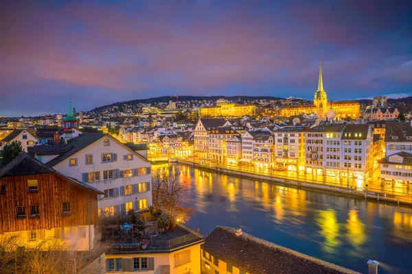 Paisaje Urbano Del Centro Zurich Suiza Durante Dramático Atardecer — Foto de Stock