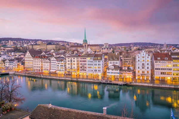 Paisaje Urbano Del Centro Zurich Suiza Durante Dramático Atardecer — Foto de Stock