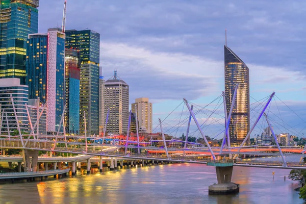 Skyline Von Brisbane Und Fluss Brisbane Der Dämmerung Australien — Stockfoto