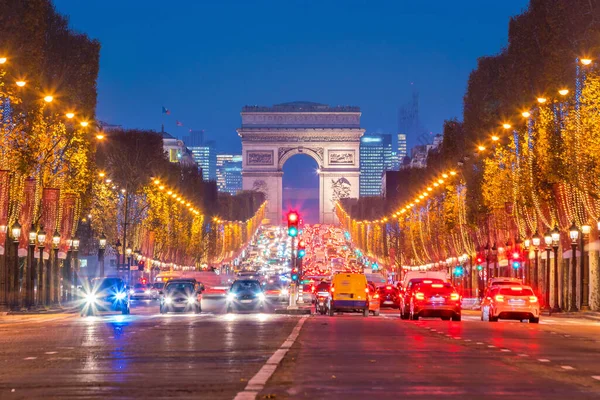 Arc Triumph Parijs Frankrijk Bij Schemering — Stockfoto