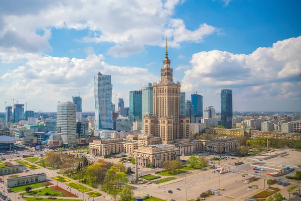 Aerial Photo Warsaw City Skyline Poland Sunset — Stock Photo, Image