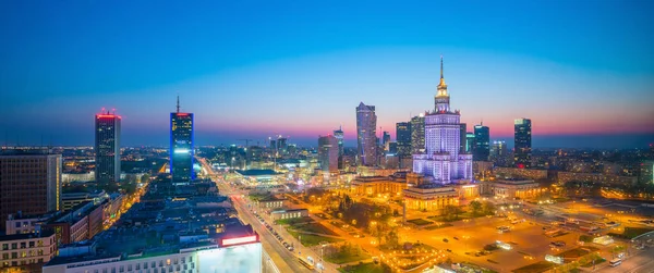 Foto Aérea Del Horizonte Varsovia Polonia Atardecer — Foto de Stock